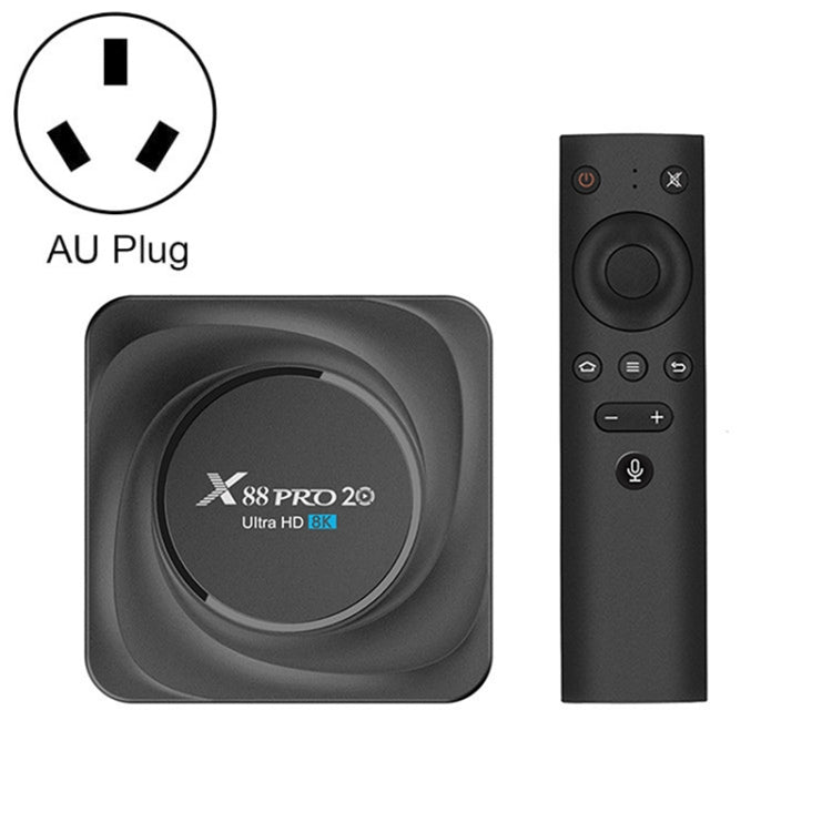 X88 Pro 20 4K Smart TV BOX Android 11.0 Media Player with Voice Remote, RK3566 Quad Core 64-bit Cortex-A55 up to 1.8GHz, RAM: 8GB, ROM: 128GB, Support Dual Band WiFi, Bluetooth, Ethernet, US Plug, 8GB+128GB X88 Pro 20 4K Smart TV BOX Android 11.0 Media Player with Voice Remote, RK3566 Quad Core 64-bit Cortex-A55 up to 1.8GHz, RAM: 8GB, ROM: 128GB, Support Dual Band WiFi, Bluetooth, Ethernet, US Plug, 8GB+128GB
